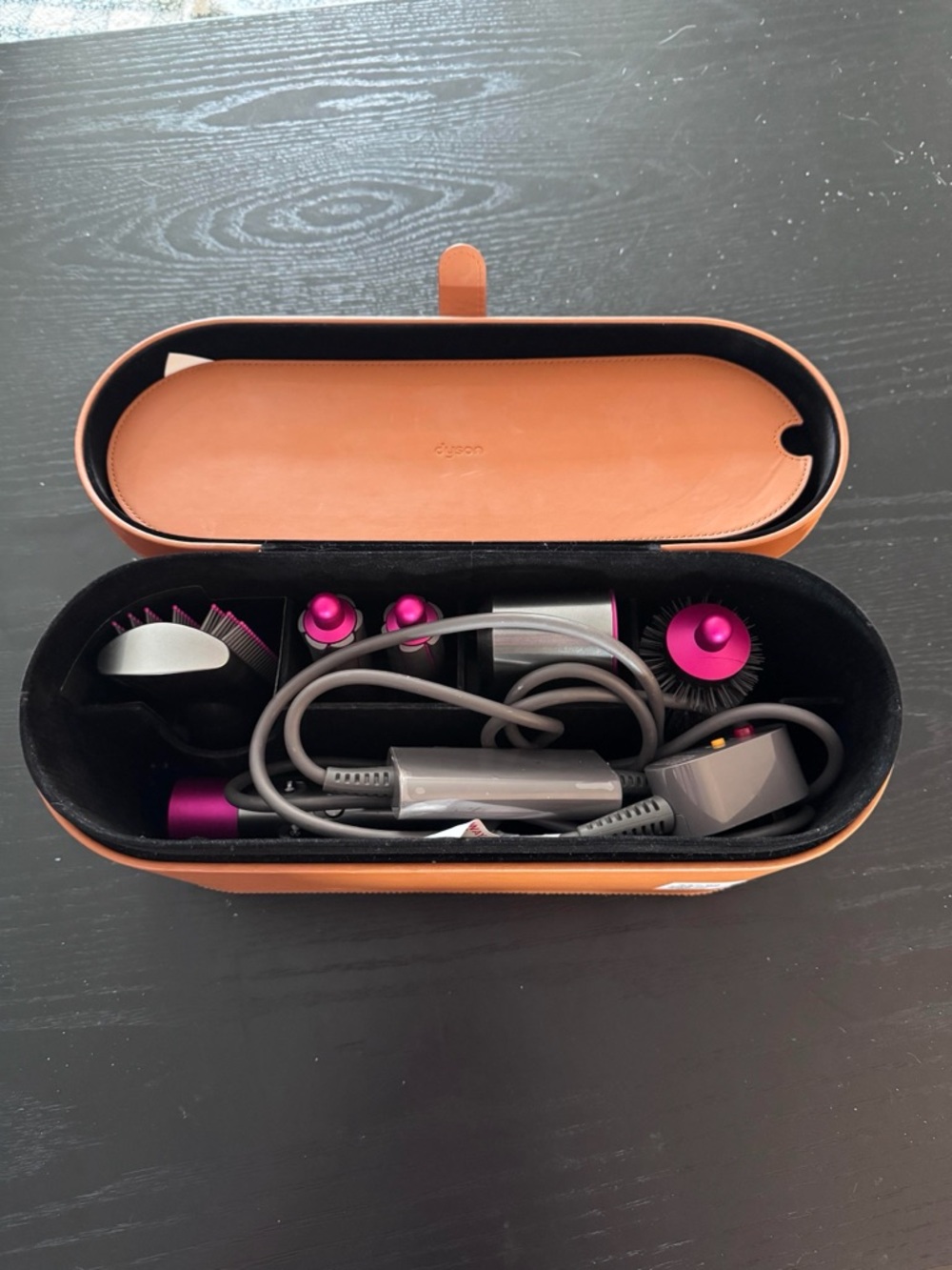 Dyson Hair Styling Kit in Tan Case with Pink and Gray Tools